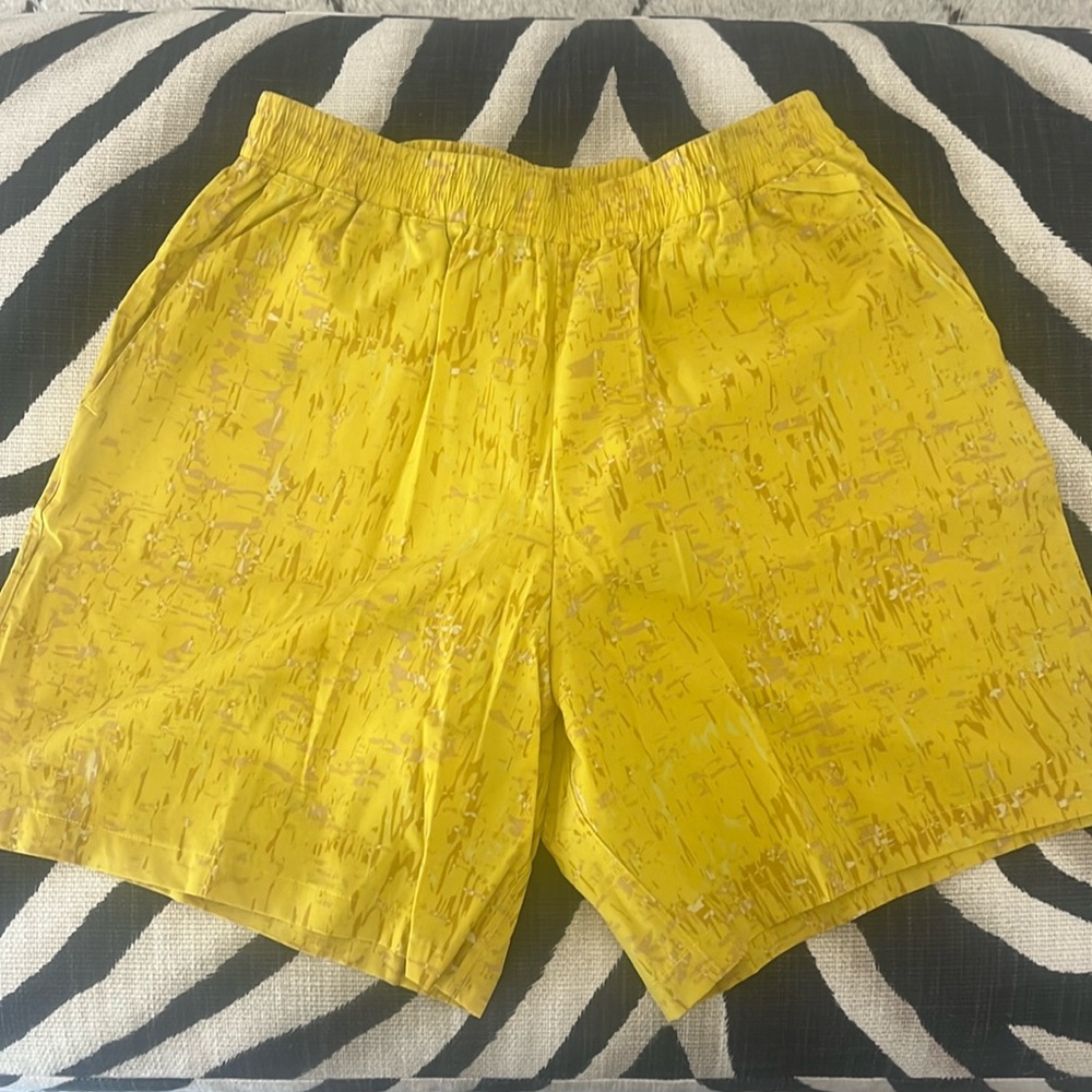 Outdoor Voices yellow print shorts